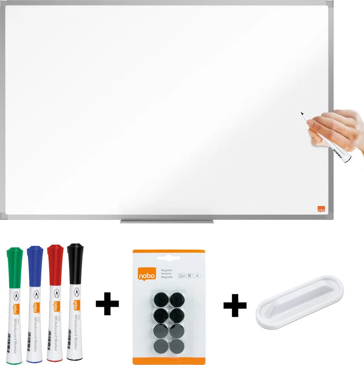 Essence Magnetisch Whiteboard Set 90x60cm - met Starterskit - Met Pennengoot - Bord van Gelakt Staal de Nobo en Blanc – photo produit
