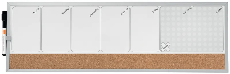Kombi-Wochenplaner, Weißwand/Kork, (B)585 x (H)190 mm by Nobo – product photo