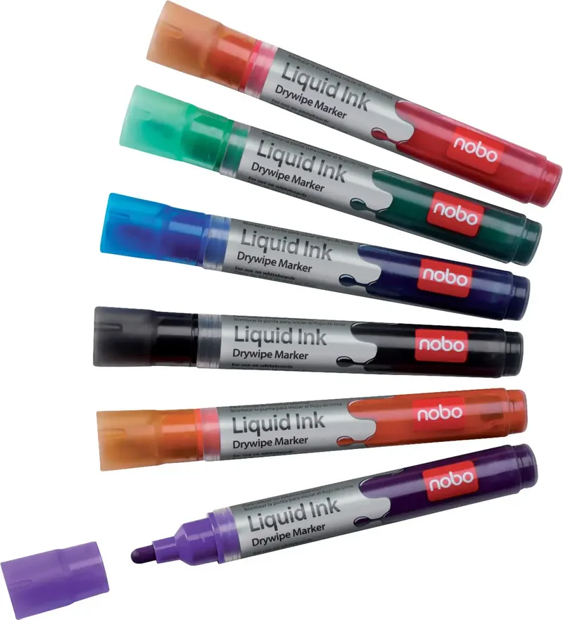 Liquid Ink 1901419 Whiteboardmarker Set Schwarz, Rot, Grün, Blau, Orange, Violett 6 St. från Nobo – produktbild