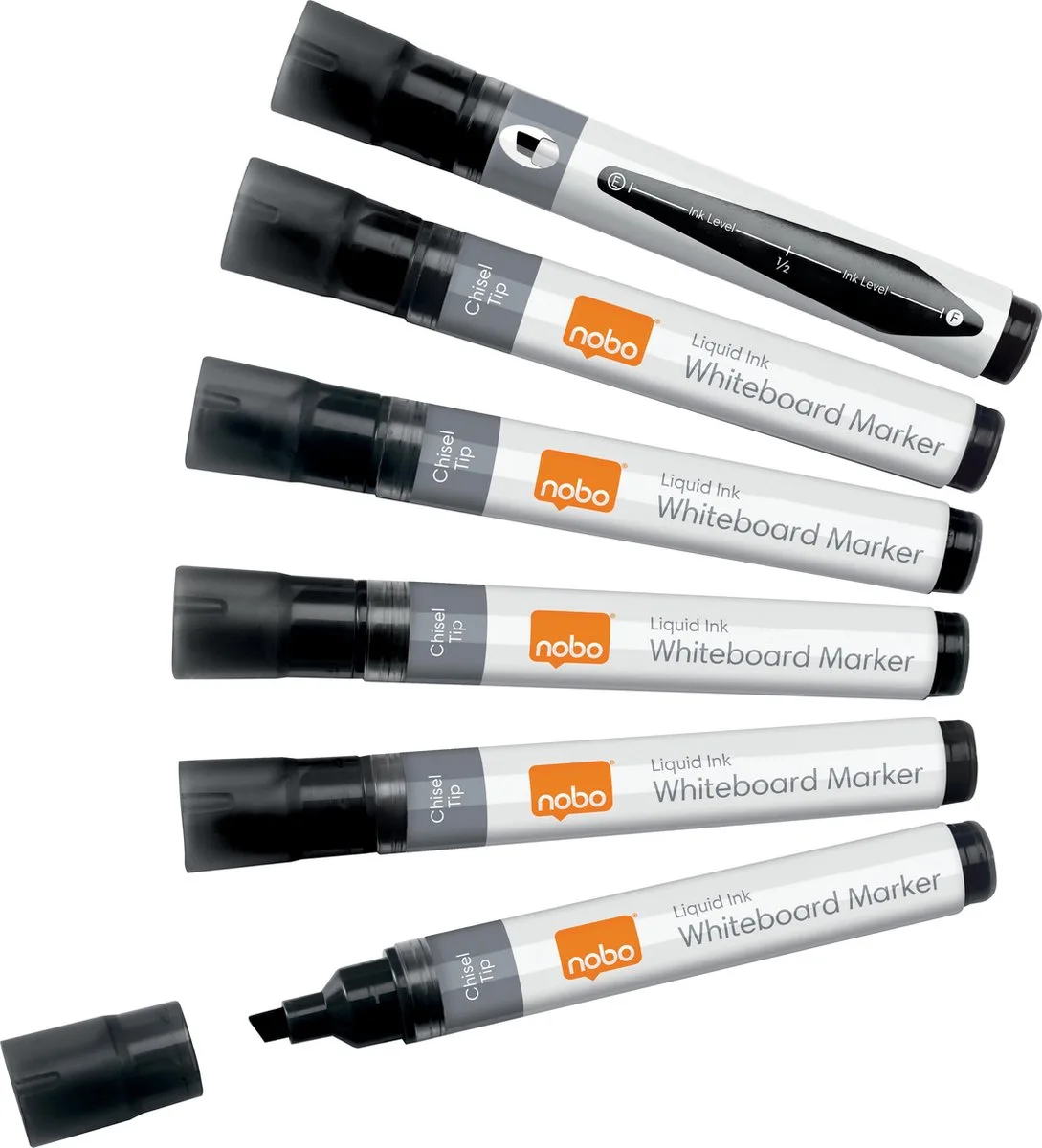 Liquid Ink Whiteboard Markers Met Beitelvormige Punt - Pak Van 10 Stuks fra Nobo i Sort – produktbillede