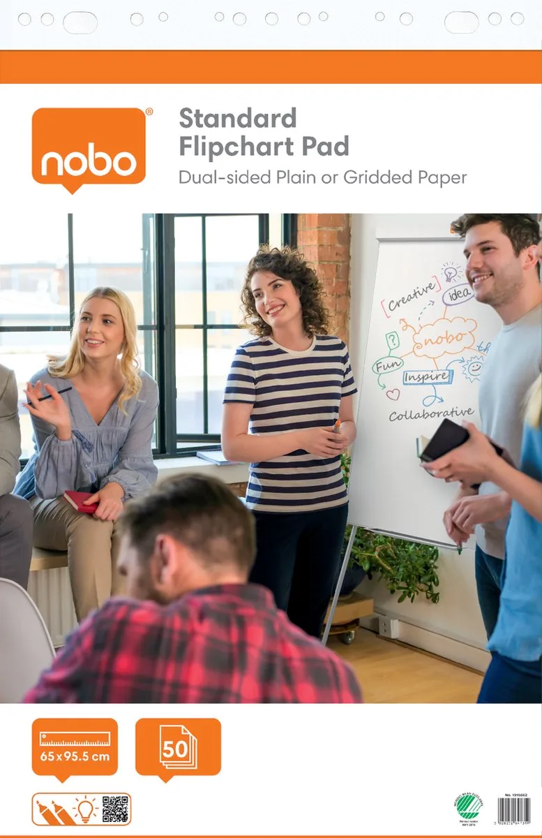 Standaard Flipover papier op Rol - 50 Vellen Dubbelzijdig Geruit of Blanco Papier - 65x95cm - 70 grams von Nobo in Weiß – Produktfoto