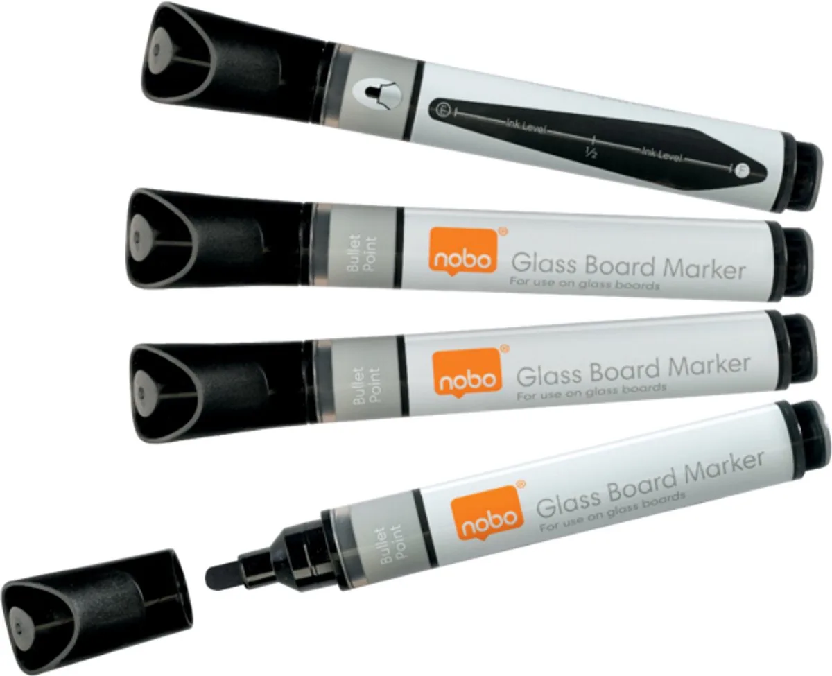 Whiteboardmarkers - Glas markers - 4 stuks fra Nobo i Sort – produktbillede