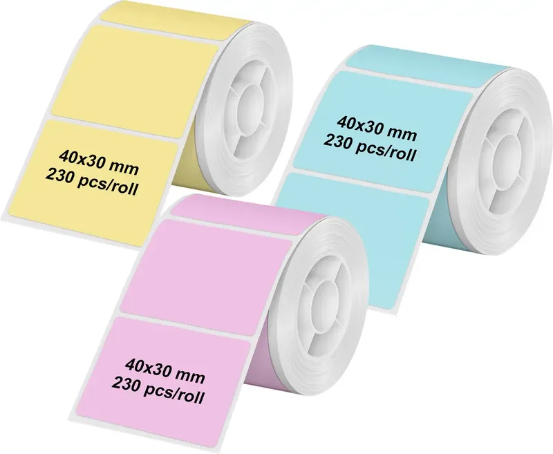 Etiketten (Rolle) 40 x 30 mm Thermodirekt Papier Mehrfarbig, Rosa, Blau, Gelb 3 St. Permanent haftend 6323 Universal-Etiketten de Olympia – photo produit