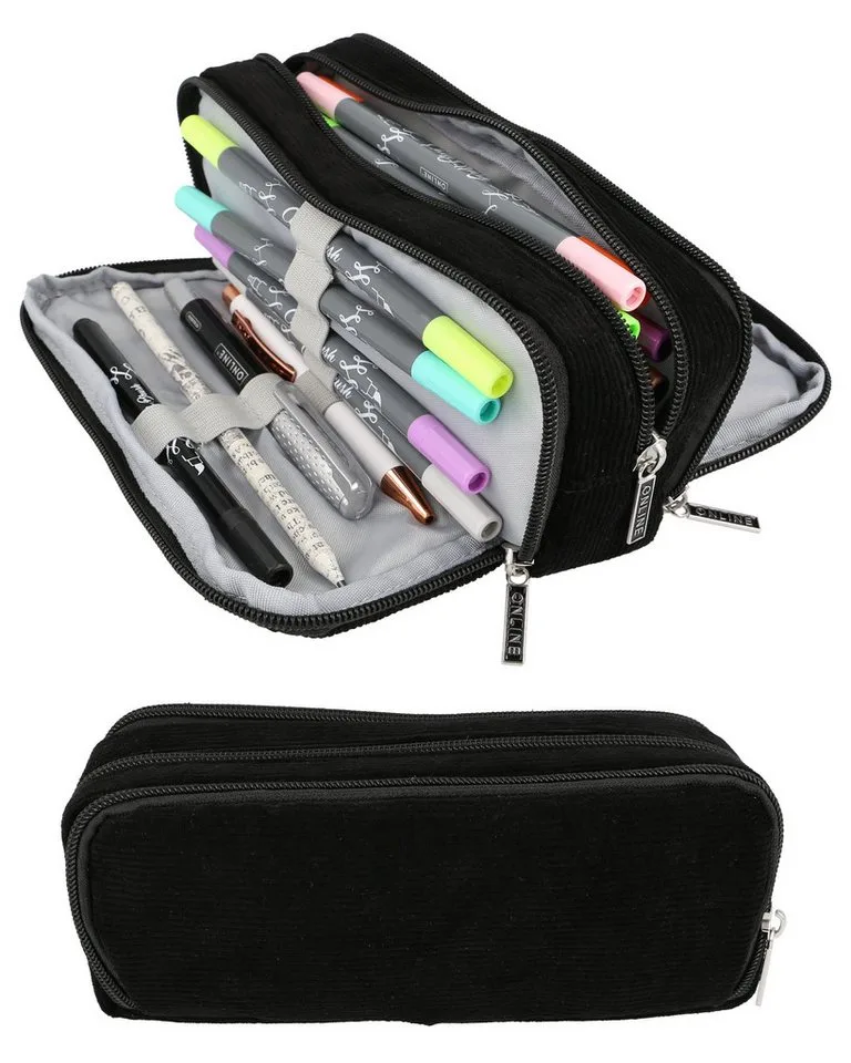 Federmäppchen Schlampermäppchen Triple, (Schwarze Federtasche für Jungen und Mädchen), 3 große Fächer, Stifteetui für die Schule, Uni de Online en Noir – photo produit