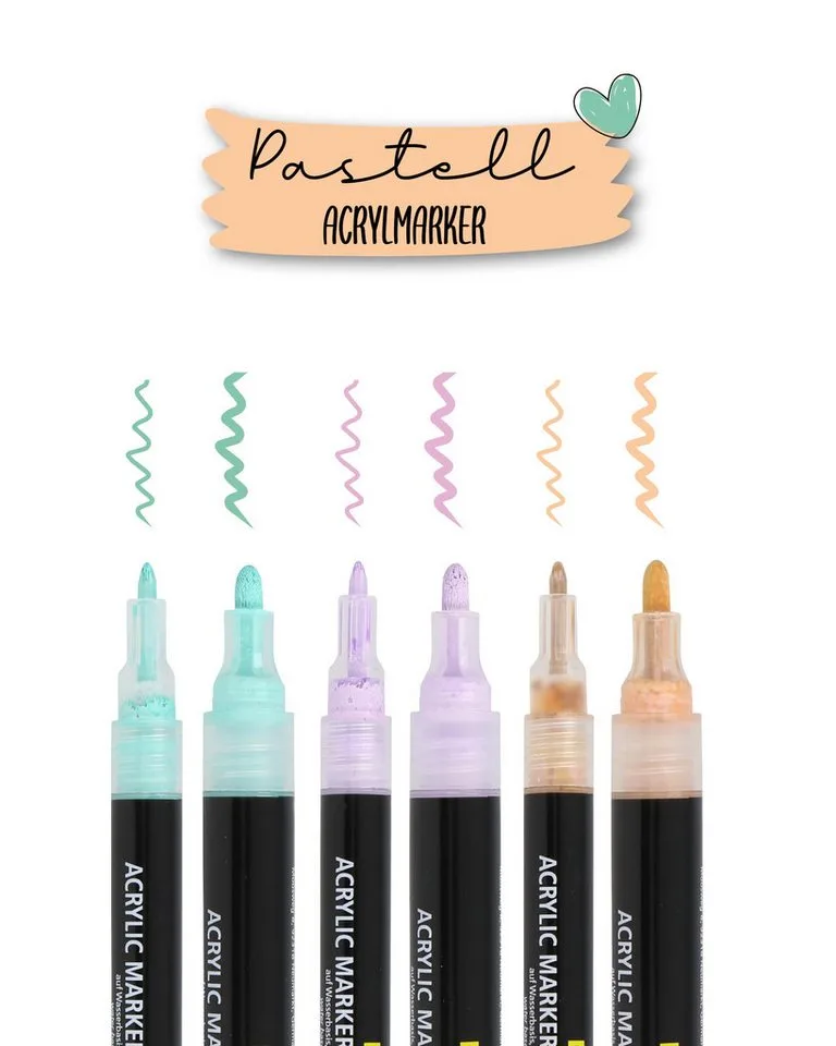 Fineliner Pastel Lettering, (6x pastellige Acryl-Stifte, deckend, Handlettering-Stifte mit verschiedenen Spitzen), Fineliner & Marker in Beige, Lavendel und Türkis från Online i Pastell – produktbild