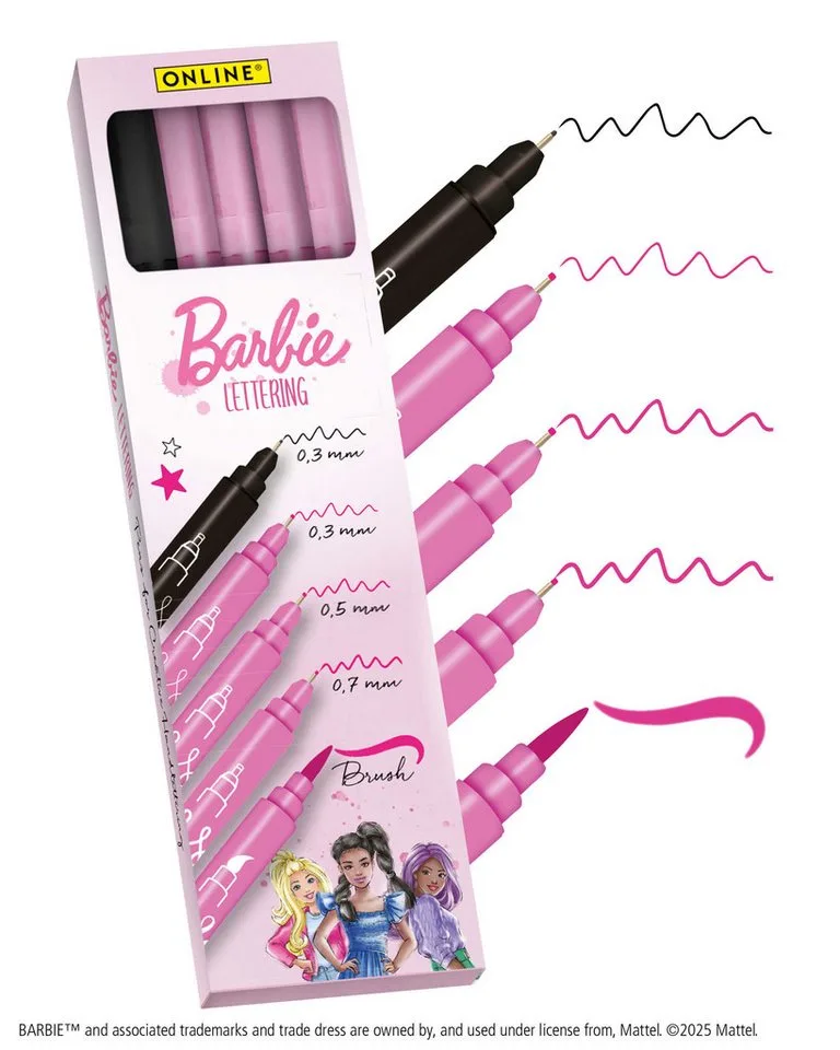 Fineliner Pink Lettering, mit Brush Pen, Kalligrafie Pen und Fineliner van Online in Barbie Lettering – productfoto