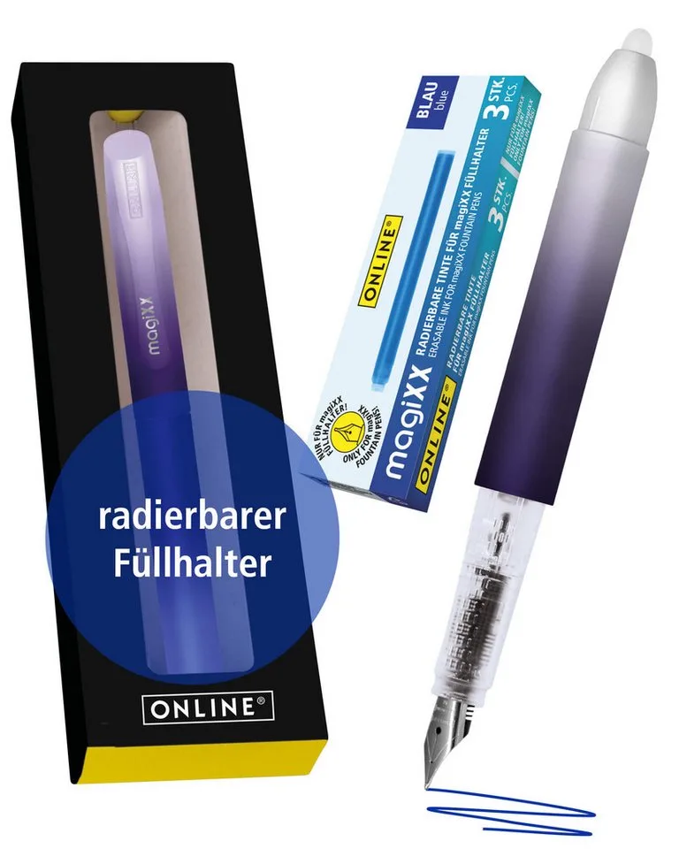 Füller magiXX Radierbarer Füller, (2-tlg), mit radierbarer, blauer Tinte, inkl. 4 magiXX Patronen, Vorteilspack by Online in Purple – product photo
