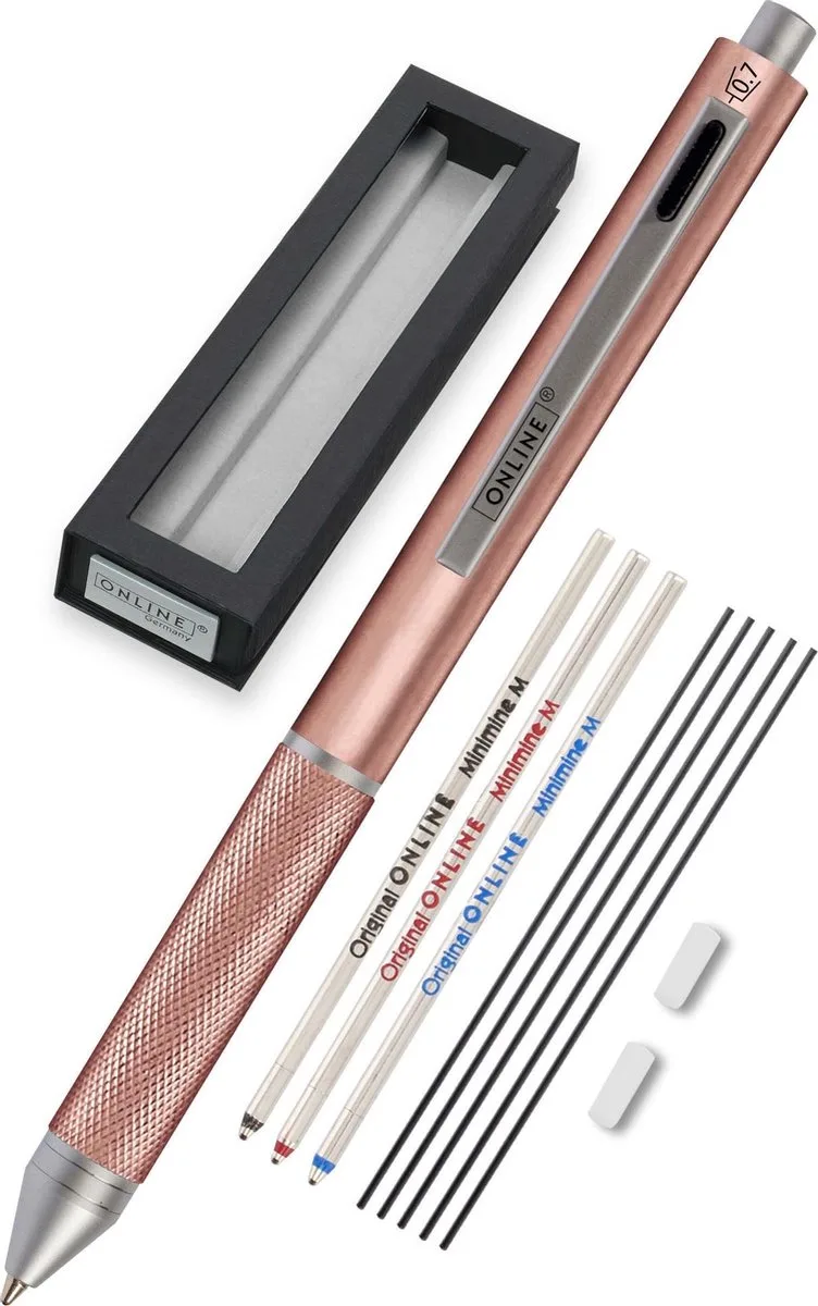 Home Kantoor & School Schrijfwaren Pennen Multipennen ONLINE 70017 Multifunctionele pen 3 kleuren en vulpotlood de Online en Rosegold – photo produit