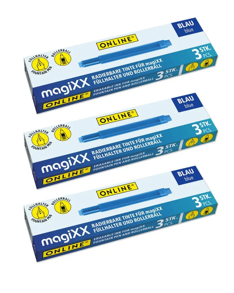 magiXX radierbare Tintenpatronen Tintenpatrone (3-tlg., Große Nachfüll-Patronen königsblau, Vorteilspack) by Online – product photo