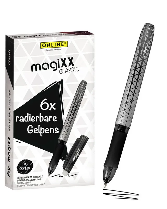 Tintenroller magiXX Classic, (6x radierbare Gelschreiber ergonomisches Griffstück), Gelpens für Schüler, Studenten, Büro
