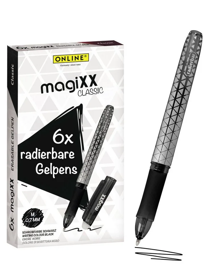 Tintenroller magiXX Classic, (6x radierbare Gelschreiber ergonomisches Griffstück), Gelpens für Schüler, Studenten, Büro van Online in Zwart – productfoto