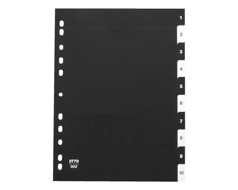 Aktenordner Register 1-10, schwarz-weiß, DIN A4, 10-tlg., Kunststoff by Otto Office in Black – product photo