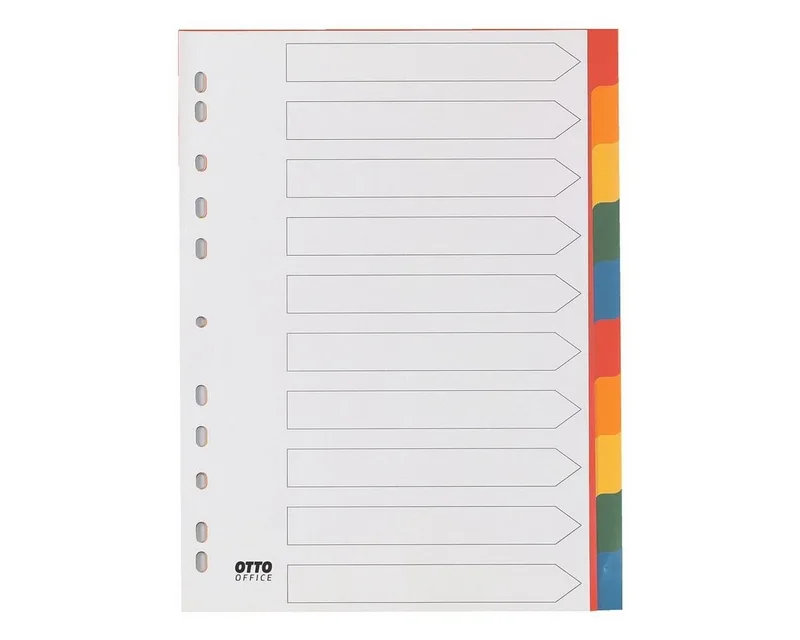 Aktenordner Register 10-tlg., blanko farbig, DIN A4, Kunststoff von Otto Office in Mehrfarbig – Produktfoto