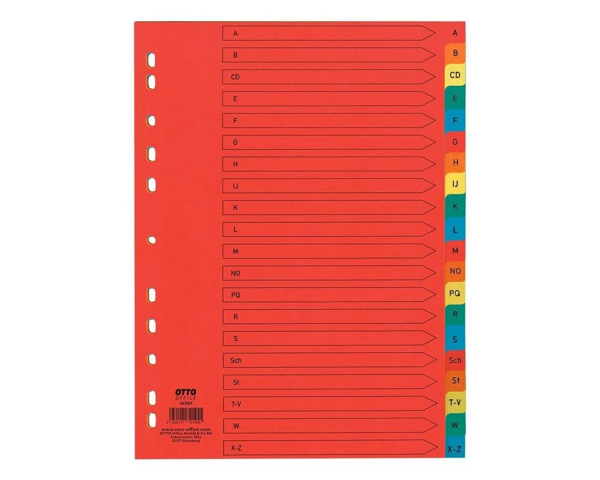 Aktenordner Register A-Z, DIN A4, 20-tlg., Karton, Intensivfarben von Otto Office in Mehrfarbig – Produktfoto