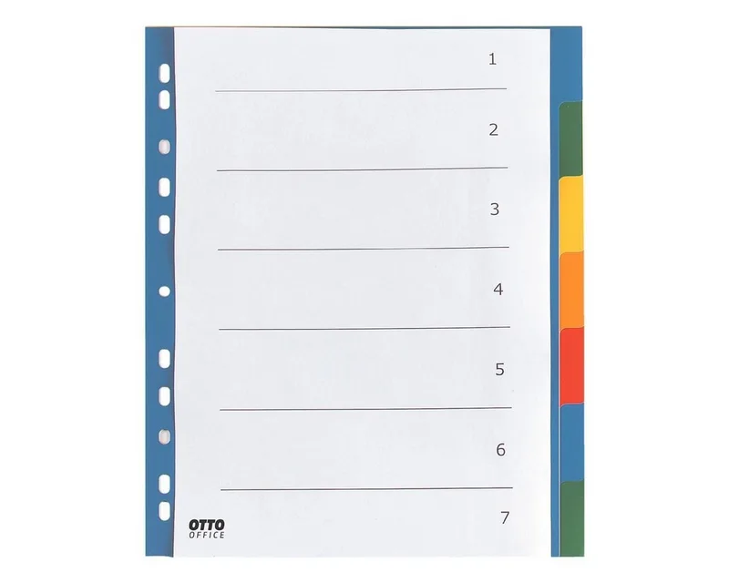 Aktenordner Register blanko, DIN A4 überbreit, 7-tlg., Kunststoff von Otto Office in Mehrfarbig – Produktfoto