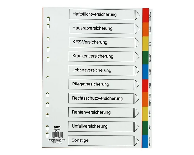 Aktenordner Register Versicherungen, DIN A4 überbreit, 10-tlg., Kunststoff by Otto Office in Multicolour – product photo