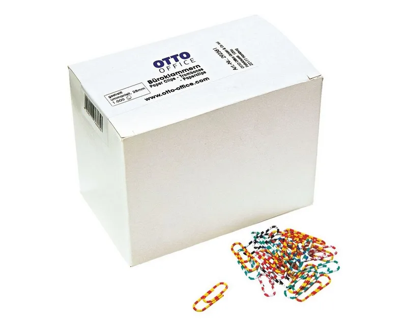 Büroklammer, 28 mm, zweifarbig gestreift und kunststoffüberzogen, rund by Otto Office in Multicolour – product photo