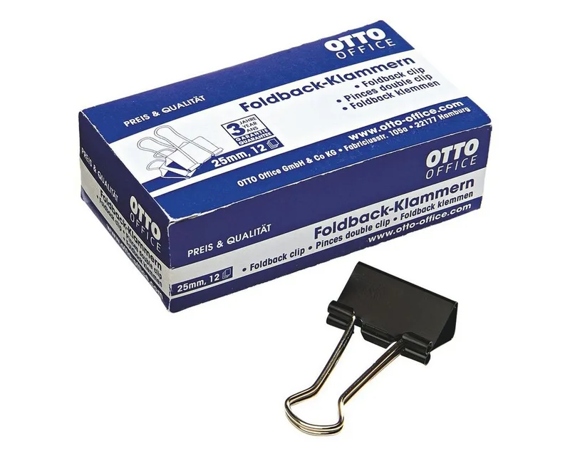 Büroklammer, Klemmbreite 25 mm / Klemmstärke 9 mm, 12 Stück von Otto Office in Schwarz – Produktfoto