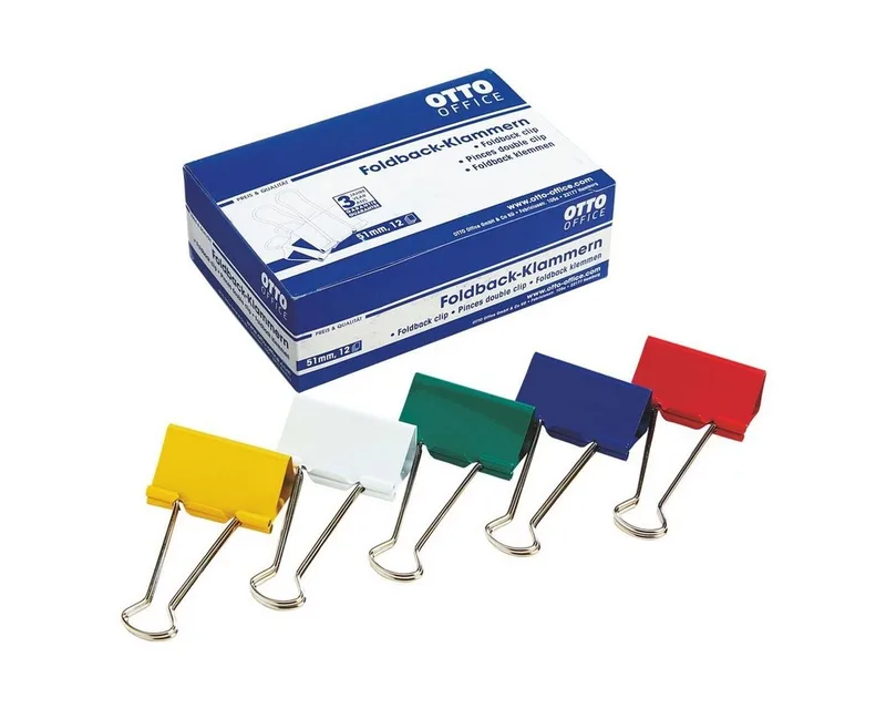 Büroklammer, Klemmbreite 51 mm / Klemmstärke 20 mm, 12 Stück de Otto Office en Bleu, Multicolore, Jaune, Vert, Rouge – photo produit