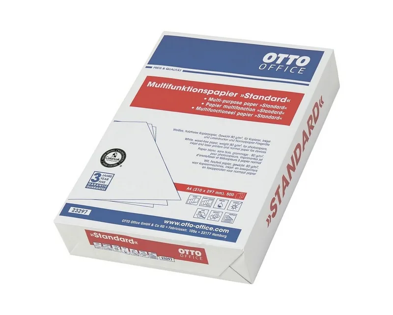 Druckerpapier Standard, Format DIN A4, 80 g/m², 161 CIE, 500 Blatt by Otto Office in White – product photo