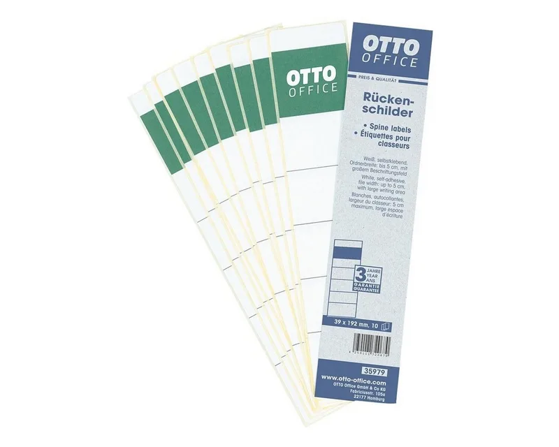 Etiketten, für Ordner, 10 Stück, 39x192 mm, selbstklebend von Otto Office in Weiß – Produktfoto