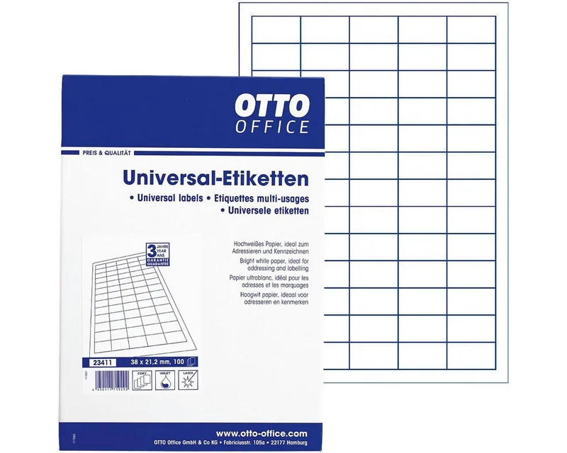 Etiketten Standard, 6500 Stück, Kennzeichnung (38x21,2 mm), selbstklebend de Otto Office en Blanc – photo produit