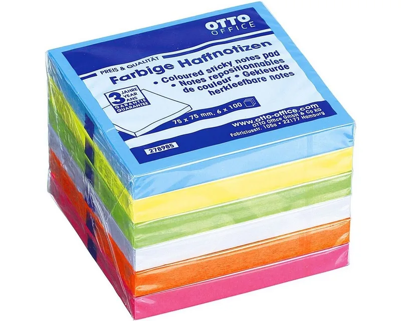 Haftnotizblock, 7,5x7,5 cm, in Neonfarben mit extrastarker Haftung by Otto Office in Blue, Yellow, Green – product photo