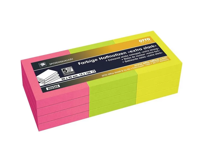 Haftnotizblock extra stark, 5,0x4,0 cm in Neonfarben, ablösbar und wiederholt selbstklebend de Otto Office en Jaune, Vert – photo produit