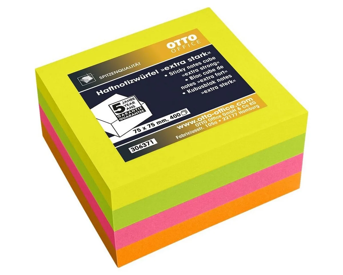 Haftnotizblock extra stark, 7,5x7,5 cm, ablösbar und wiederholt selbstklebend fra Otto Office i Gul, Grøn – produktbillede
