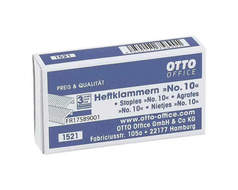 Heftklammer No. 10, 1000 Stück/Pack, Heftleistung 15 Blatt by Otto Office in Silver – product photo
