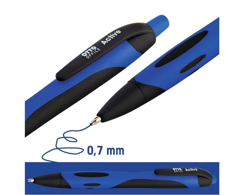 Kugelschreiber Active, mit Druckmechanik und Taschenclip von Otto Office in Blau – Produktfoto