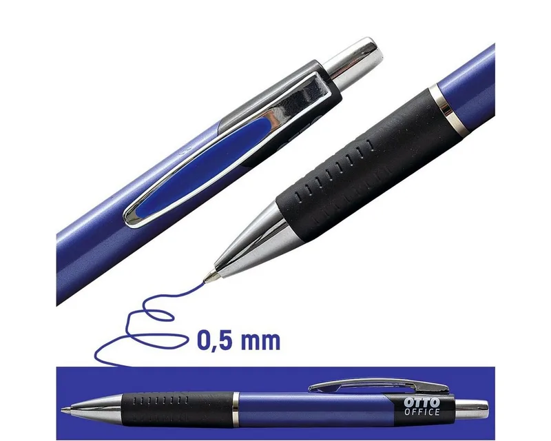 Kugelschreiber KS4, mit Druckmechanik und Taschenclip von Otto Office in Blau – Produktfoto