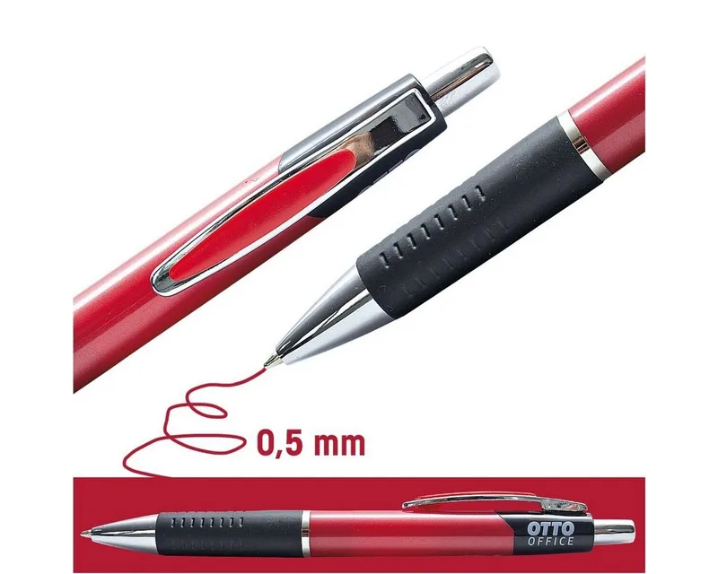 Kugelschreiber KS4, mit Druckmechanik und Taschenclip von Otto Office in Rot – Produktfoto