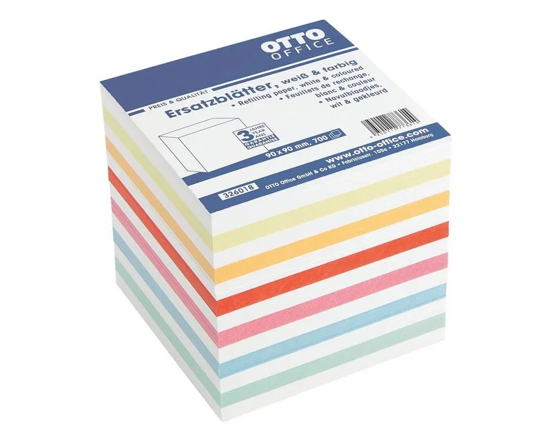Notizzettel, 90x90 mm, 700 Blatt, lose by Otto Office in Blue, Multicolour, Yellow, Green, Red – product photo