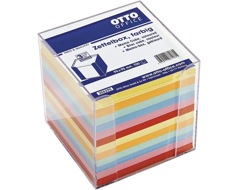 Notizzettel, Zettelbox für Papiergröße 90x90 mm, inkl. 700 Blatt von Otto Office in Mehrfarbig – Produktfoto