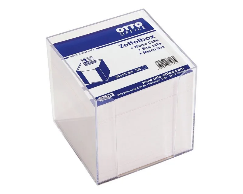 Notizzettel, Zettelbox für Papiergröße 90x90 mm, inkl. 700 Blatt von Otto Office in Weiß – Produktfoto