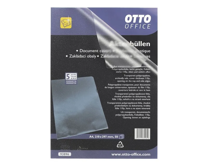 Prospekthülle Premium, 50 Stück, genarbt, Format A4, oben/seitlich offen van Otto Office in Wit – productfoto