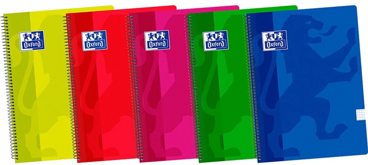 A5 Notitieboekjes Pak Van 5 Plastic Omslag Met Spiraal 80 Vellen Met 4x4 Ruitjes Geassorteerd Transparant Kinderen by Oxford in Multicolour – product photo