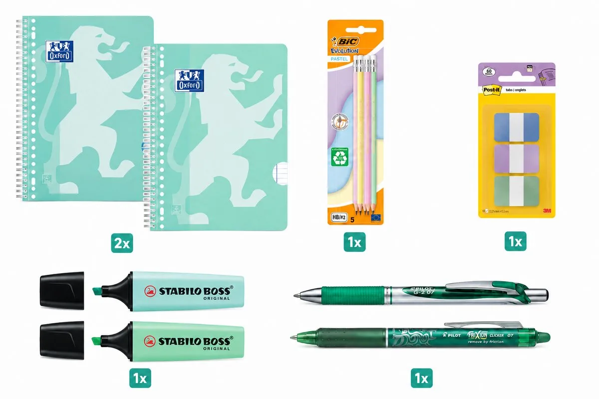 Back to School - Schoolset - Collegeblok A4+, Pennen & Markeerstiften - Scholieren en Studenten - Pastel Groen by Oxford in Pastelgroen – product photo