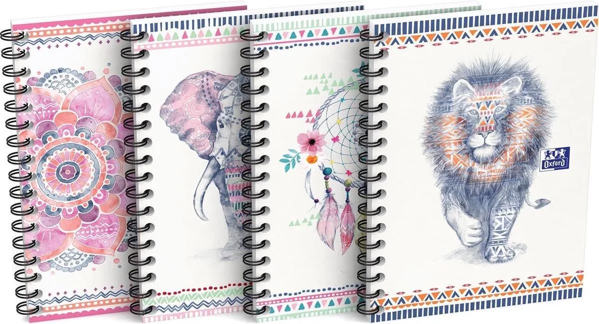 Boho Spirit spiraalblok, ft A6, 50 bladzijden, geruit 5 mm, geassorteerde kleuren van Oxford in Meerkleurig – productfoto