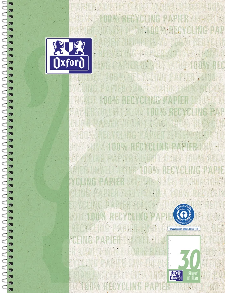 Collegeblock , Recycling, , DIN A4+, 80 Blatt, blanko by Oxford – product photo