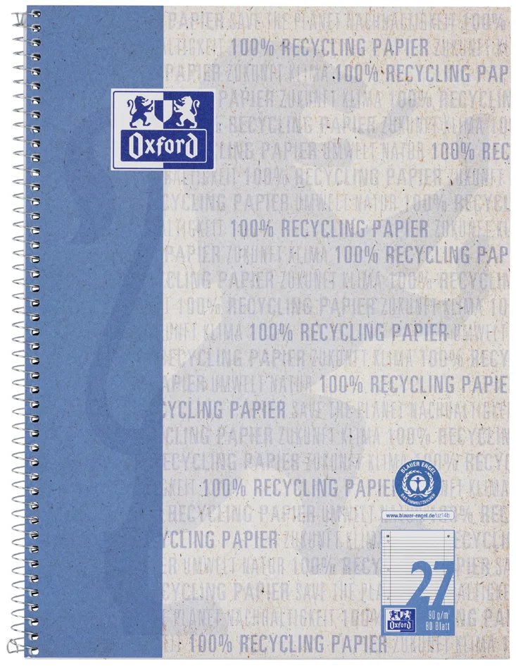 Collegeblock , Recycling, , DIN A4+, 80 Blatt, liniert by Oxford – product photo