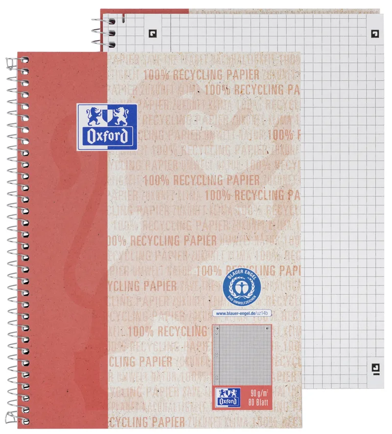Collegeblock , Recycling, , DIN A5+, 80 Blatt, kariert by Oxford – product photo