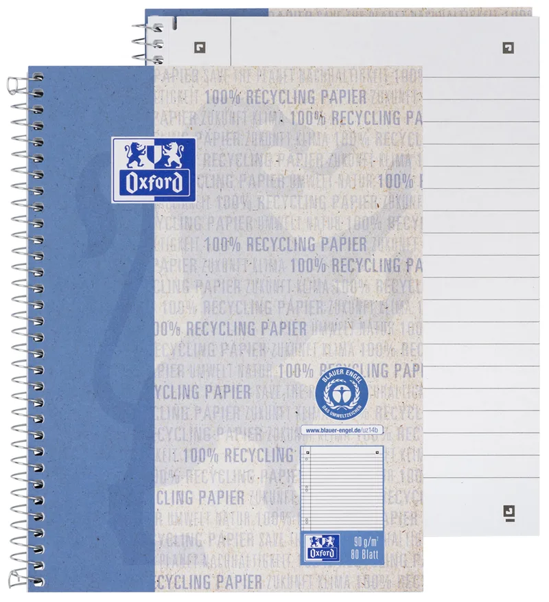 Collegeblock , Recycling, , DIN A5+, 80 Blatt, liniert by Oxford – product photo
