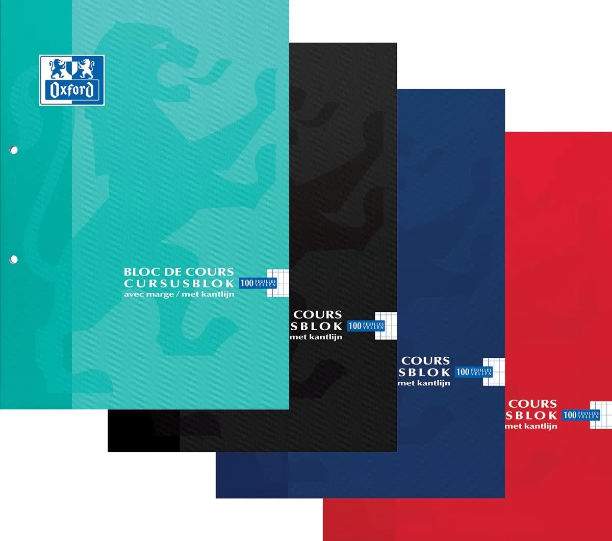 Cursusblok oxford school a4 ruit 4x8mm assorti - 5 stuks de Oxford en Multicolore – photo produit