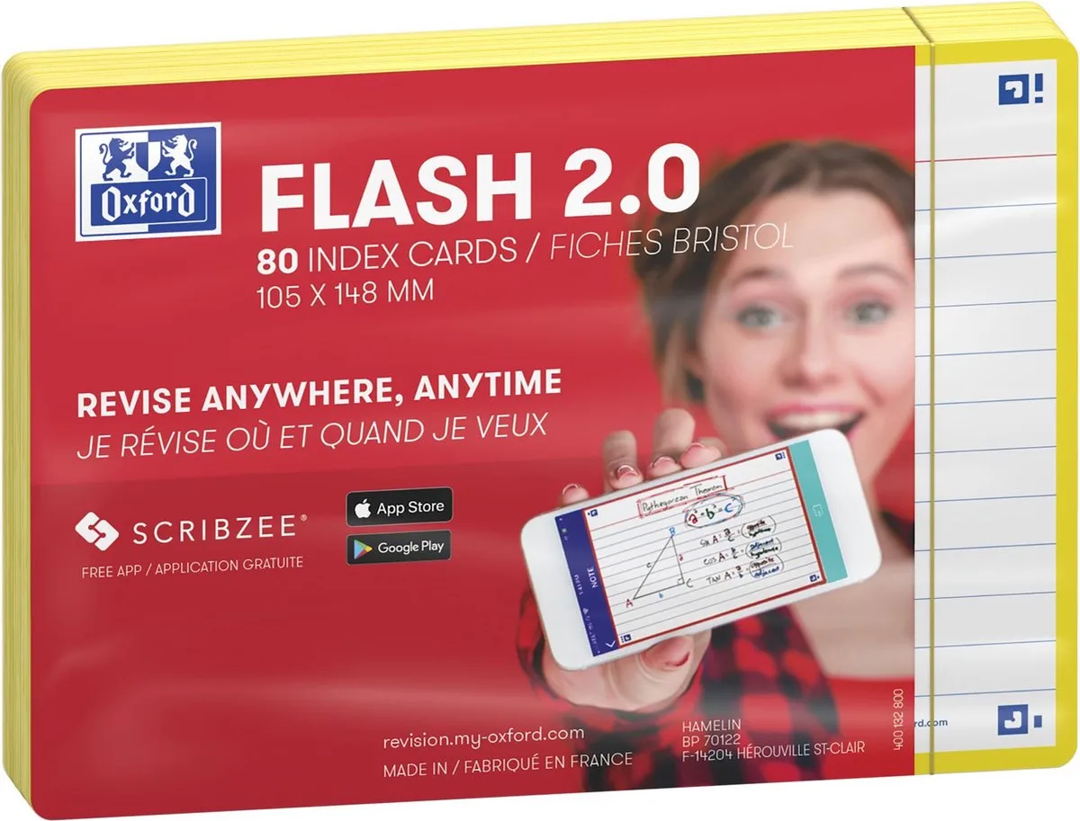 Flash 2.0 - Flashcards - Gelijnd - A6 - Gele rand - 80 stuks van Oxford in Geel – productfoto