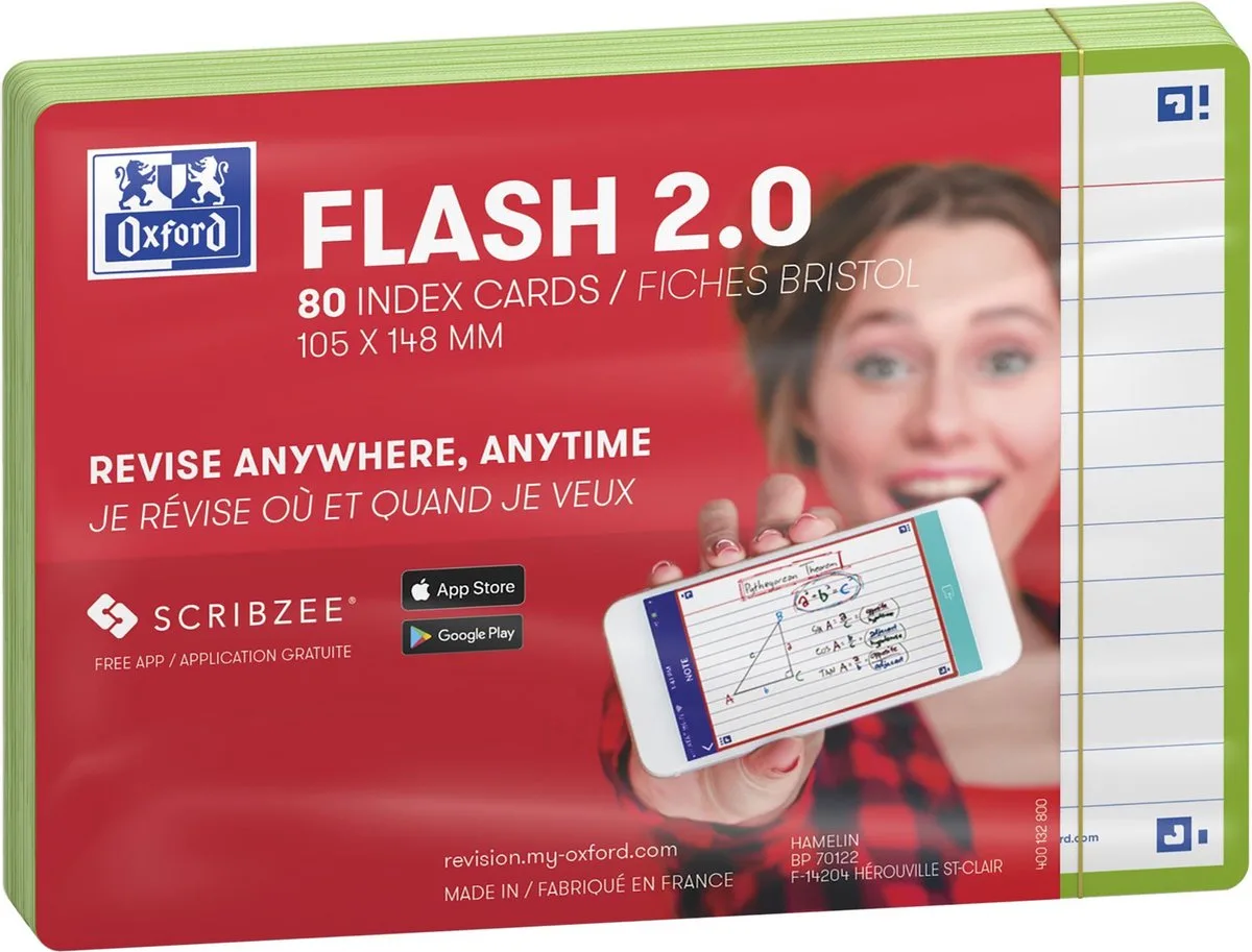 Flash 2.0 - Flashcards - Gelijnd - A6 - Groene rand - 80 stuks fra Oxford i Grøn – produktbillede