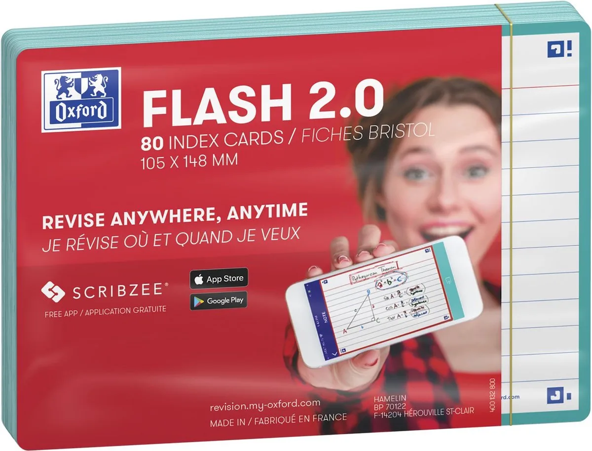 Flash 2.0 - Flashcards - Gelijnd - A6 - Mint Groene rand - 80 stuks by Oxford in Mint groen – product photo