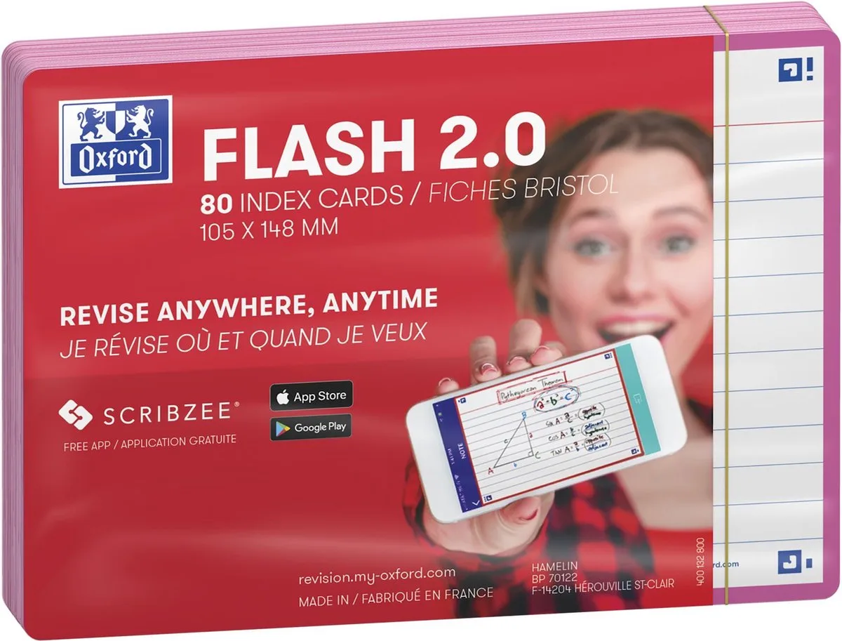 Flash 2.0 - Flashcards - Gelijnd - A6 - rand - 80 stuks von Oxford in Fuchsia – Produktfoto