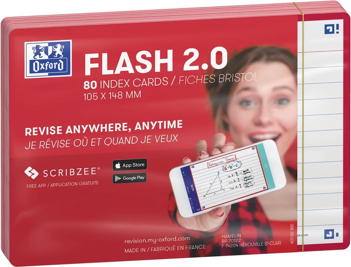 Flash 2.0 - Flashcards - Gelijnd - A6 - Rode rand - 80 stuks by Oxford in Red – product photo